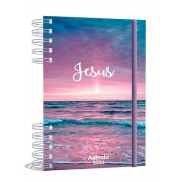 Imagem de Agenda Gospel Cristã 2024  - Jesus Céu Rosa e zul - A5 2024 - Um Versí