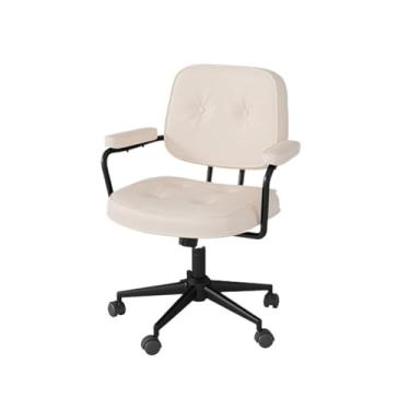 Imagem de Cadeira de Escritório Cadeira de escritório vintage couro pu, mesa de estudo, assento de escritório com braços e encosto, quarto feminino, cadeira giratória, elevador de maquiagem Cadeira Gamer(Branco