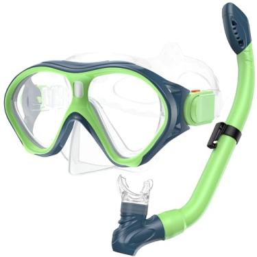 Imagem de Gintenco Equipamento De Mergulho Com Snorkel Para Crianças, Conjunto De Snorkel Infantil Com Superfície Seca Para Crianças De 6 A 14 Anos, Óculos De Natação De Vidro Temperado Antiembaçante, Máscara