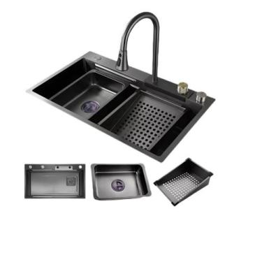 Imagem de Cuba Gourmet Torneira Cascata Aço Inox Black 75x46x23 - Next