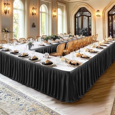Imagem de Saia de mesa preta longa de 5,2 m para decoração de mesa retangular – Saia de mesa plissada de poliéster resistente a vincos para escritório, chá de bebê, festa de aniversário, casamento, banquete