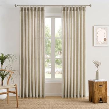 Imagem de Cortinas translúcidas plissadas bege 263 cm de comprimento, L 127 x C 264 cm, cortinas de filtragem de luz para quarto de crianças, berçário, privacidade, aba traseira com ganchos, cortina