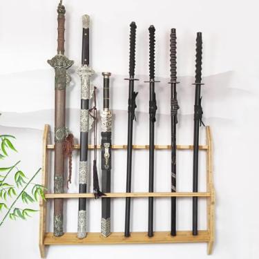 Imagem de Suporte de espada suporte de exibição de espadas suporte de parede de madeira para espadas suporte para katana de 3 a 9 níveis suporte para todas as espadas prateleira de exibição de espadas samurai
