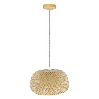 Imagem de Luminária Pendente Rustico Fibra De Bambu Natural Bivolt E27