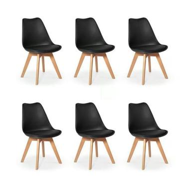 Imagem de Kit C/6 Cadeiras Leda ? Charles Eames Com Almofada Preta