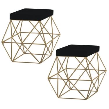 Imagem de Kit 2 Puffs Decorativo Base Gold Trixie Veludo Preto