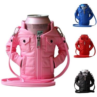 Imagem de Gadgetime USA - Jaqueta térmica térmica de 340 g (rosa) - Suporte para bebidas com alça removível - Porta-cerveja/refrigerante - Suporte de lata com alça de ombro - Manga isolada, presente engraçado