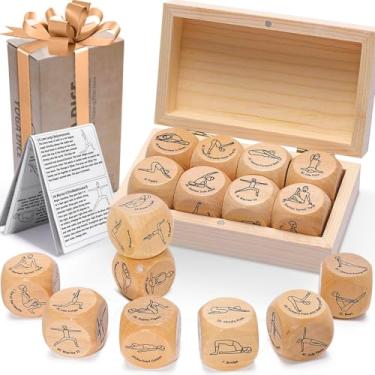 Imagem de Dados de ioga em caixa de presente de madeira com guia de prática, 8 dados de exercícios de treino, toneladas de combinações possíveis, presentes de acessórios de ioga para mulheres iniciantes, presentes de meditação mindfulness, dados de fitness