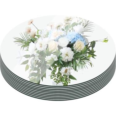 Imagem de Pacote com 10 peças centrais redondas espelhadas para decoração de mesas, centro de mesa de acrílico de 25,4 cm, bandeja de espelho, placa de vela, peça central para mesa de casamento, decoração de