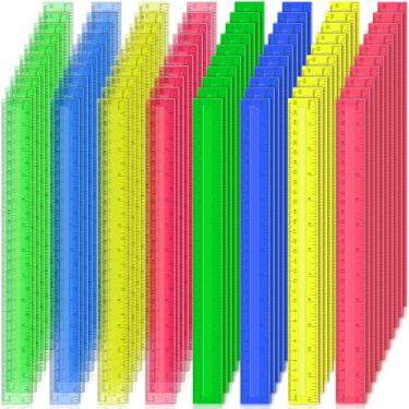 Imagem de 504 réguas a granel, réguas transparentes de plástico de 30 cm de cores sortidas com polegadas centímetros milímetros. Ferramenta de desenho de medição para crianças, ideal para voltar às aulas, sala