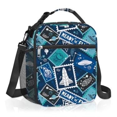 Imagem de Clastyle Lancheira térmica infantil térmica grande para meninos, piquenique, escola, lancheira, carimbo espacial