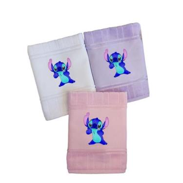 Imagem de Kit 3 Toalhas de boca Escolar Lavabo Bebê Dohler Stitch, BRANCA LILÁS 