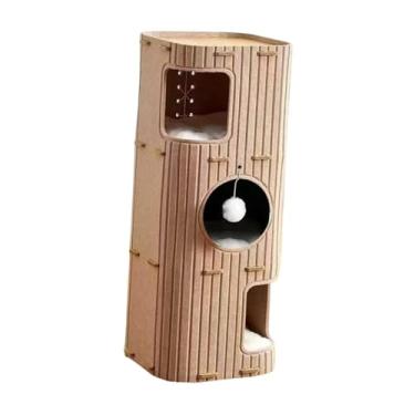 Imagem de Dualoai Cama para gatos de 3 andares, caverna, casa para gatos com bola pendurada, brinquedo, túnel coberto, condomínio para brincar, Camelo