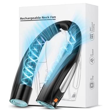 Imagem de Hionly Ventilador de pescoço AI, ventilador pessoal portátil ajustável de 6 velocidades, recarregável, bateria de 6000 mAh, ventilador vestível de resfriamento mais rápido, ultra silencioso para casa