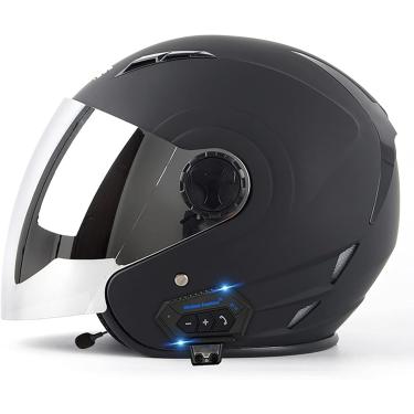 Imagem de Capacete De Motocicleta De Rosto Aberto Com Viseira Solar Flip Down Banhada A Prata Capacete De Motocicleta A Jato De Motocicleta Aprovado Pela Dot/Ece Com Microfone Bluetooth Al, F, M=57~58cm