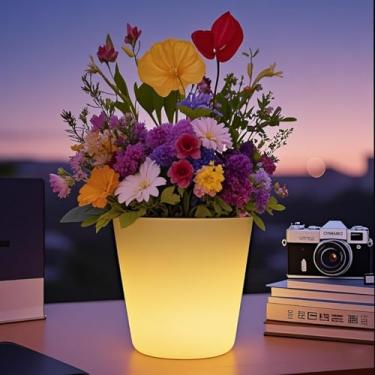 Imagem de Mr.Go Vaso de flores LED RGB com controle remoto, vaso de flores colorido que muda de 16 cores, vaso iluminado recarregável e balde de gelo para decoração de casa, perfeito para jardim, festa