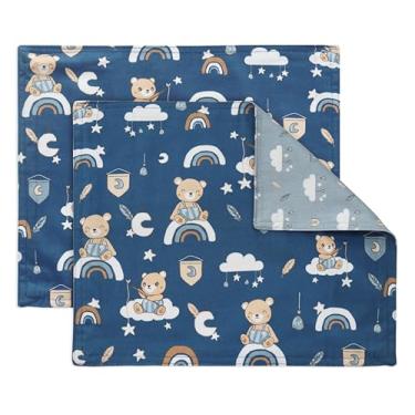 Imagem de PurpleEssences Jogo americano de pano reutilizável | reutilizável, ecológico | 38 x 33 cm, 2 camadas, espesso, absorvente, lavável na máquina | Conjunto de 2 jogos americanos - Teddy