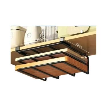 Imagem de Prateleira Organizadora Suspensa Para Cozinha Com Ganchos Para Armário