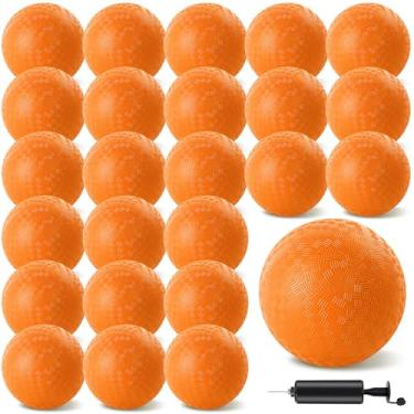 Imagem de HSLCGF 24 bolas Dodgeballs bola de 12 cm laranja kickball inflável de borracha de handebol bola de Dodge com 1 bomba de mão para jogos de bola ao ar livre, academia, acampamentos, piquenique (laranja)