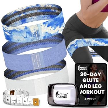 Imagem de Faixas resistentes de tecido premium para glúteos e pernas – Conjunto de 3 | Antiderrapante, Elástico, Bolsa de Viagem, Guia de Treino e Desafios Digitais | Bandas para Yoga, Pilates | Mulheres e