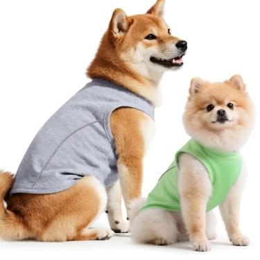 Imagem de Idepet Pacote com 2 camisetas para cães com faixa refletiva, macias, respiráveis, sem mangas, para cães e gatos pequenos, médios, colete impermeável para filhotes, roupas de verão (cinza e verde, GG)