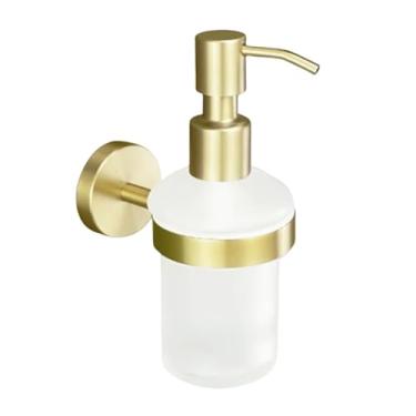 Imagem de Conjunto de acessórios para banheiro de parede em aço inoxidável dourado escovado - Suporte para toalha, suporte para papel higiênico, gancho para roupão, saboneteira (dispensador de sabão)