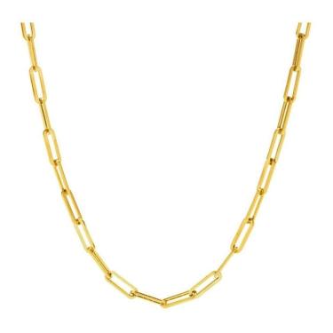 Imagem de Cordão Corrente Masculina 70Cm Elo Quadrado Aço Banhado Ouro