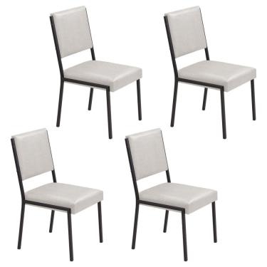 Imagem de Conjunto 4 Cadeiras para Sala de Jantar Lisboa Off White / Preto