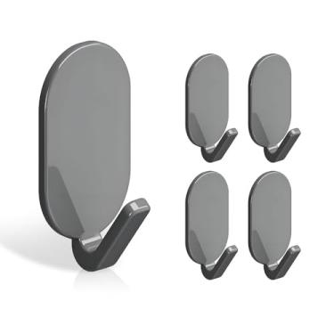 Imagem de Pacote com 5 ganchos de pendurar autoadesivos resistentes para chaves, banheiro, chuveiro, ao ar livre, cozinha, porta, reforma da casa, sala de utilidades. - Cinza