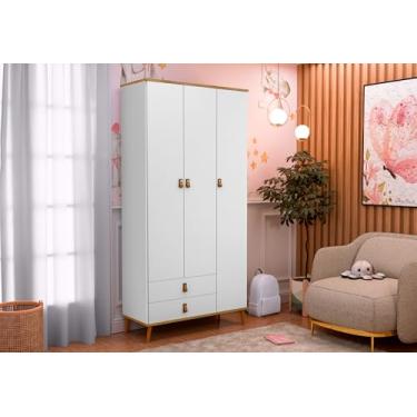 Imagem de Roupeiro Jujuba Para Quartos Infantis Maternidade Nature Com Branco Guarda Roupas Criança MDF Robusto