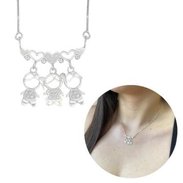 Imagem de Colar 3 Filhos Menino Ou Menina Prata 925 Legítima Cravejado - Morgani