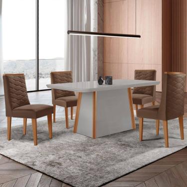 Imagem de Mesa de Jantar Diane 120cm Tampo MDF Vidro com 4 Cadeiras Safira Moderna Mobília