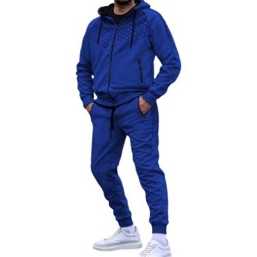 Imagem de Fatos De Treino Masculinos Outono Com Cordão Terno Esportivo Fitness Jogging Suit Cor Sólida Hoos Sports Jackets, W-Royal Blue2, 3XL