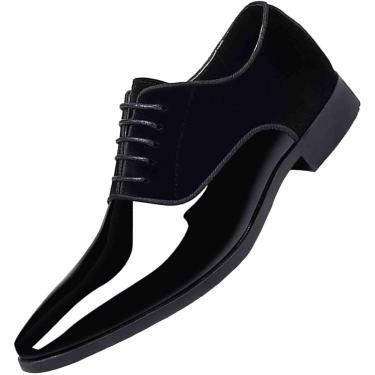 Imagem de Sapatos De Vestido Masculinos Clássico Negócios Leves Couro Envernizado Sapatos Oxford Bico Pontudo Low-top Lace-up Escritório Banquete De Casamento Sapatos Formais, Black, 47 EU