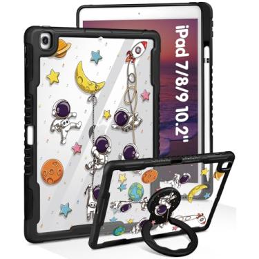 Imagem de Uppuppy Capa para iPad 9ª/8ª/7ª geração, para iPad Air 3/Pro 10.5 2017 – Mulheres meninas fofas com suporte para lápis e capa de suporte desenho animado astronautas meninas meninos para iPad 9/8/7