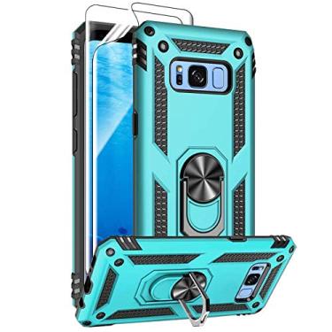 Imagem de Androgate Capa para Samsung Galaxy S8 Plus com protetores de tela HD, suporte de anel de metal de nível militar com suporte de 4,5 m, capa à prova de choque testada contra quedas para Samsung Galaxy