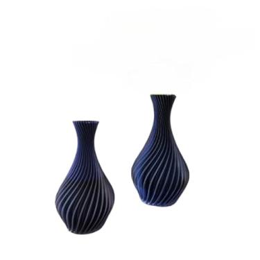 Imagem de Kit 2 Vasos Decorativos em Espiral Impressão decoração sala objetos decoração estante(Azul duo color)