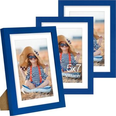 Imagem de Vittanly Conjunto de 3 porta-retratos 12 x 17 cm, exiba imagens 10 x 15 cm com tapete ou 12 x 18 cm sem tapete para montagem na parede ou mesa, molduras para decoração de parede, madeira projetada