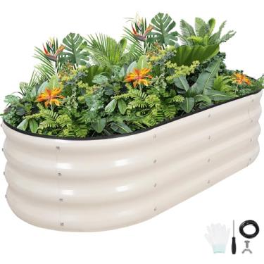Imagem de G GOOD GAIN Canteiros de jardim elevados – Kit de caixas de plantador galvanizadas de 1,2 x 0,6 x 0,3 m com fita protetora, luvas e ferramentas | Cama elevada de metal oval para jardinagem de legumes