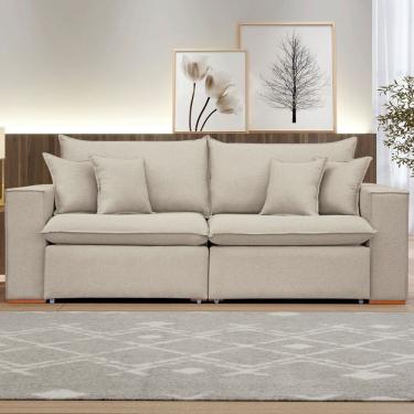 Imagem de Sofá 3 Lugares Barcelona Retrátil Veludo/Bege Claro - Celflex