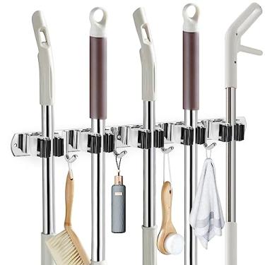 Imagem de IMILLET Suporte de vassoura montado na parede, suporte de esfregão de vassoura de aço inoxidável, ganchos resistentes, organizador de armazenamento para casa, lavanderia, jardim, garagem, armário,