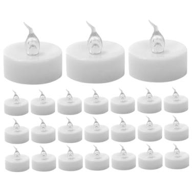 Imagem de Velas Tealight sem chama, 24 peças de velas sem chama, luzes de chá de LED brancas cintilantes operadas por bateria, luzes de chá de bateria de plástico de 3,6 cm para decoração de mesa de casamento