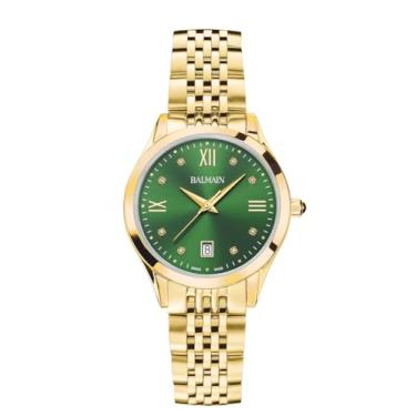 Imagem de Balmain, Lady, Classic R, PVD amarelo, fabricado na Suíça, quartzo, verde, aço inoxidável 316L, B43103175U
