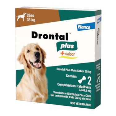 Imagem de Drontal Plus Mais Sabor 3.948,9mg para Cães 35Kg com 2 Comprimidos Pal