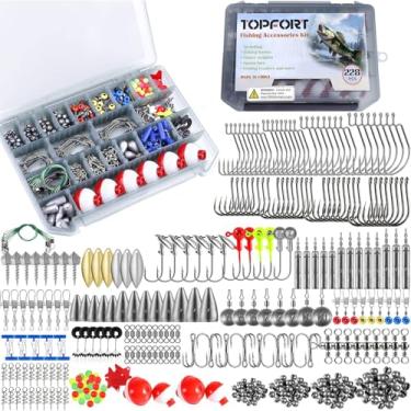 Imagem de TOPFORT Kit de acessórios de pesca 187/343 peças, caixa organizada de equipamentos de pesca com equipamento incluído, anzóis, chumbadas de pesos, equipamentos e equipamentos de pesca, presente para