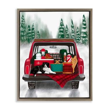 Imagem de Stupell Industries Design de arte de parede em tela flutuante marrom com porta traseira de inverno com cachorro por Jilly Jack Designs, 78 x 63 cm