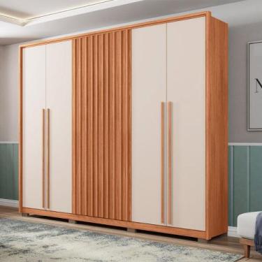 Imagem de Guarda Roupa Casal Ibiza Ripado 6 Portas de Bater 4 Gavetas 268cm MDP 