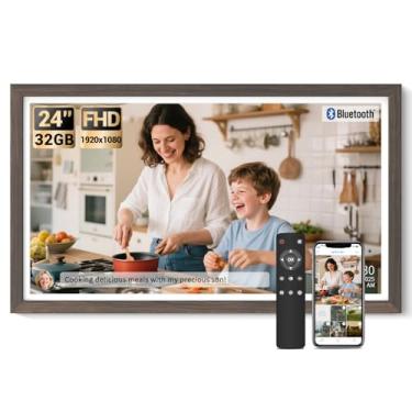 Imagem de BSIMB Porta-retrato digital grande de 61 cm, 1920 x 1080 FHD WiFi, moldura digital eletrônica de 32 GB, suporte de parede incluído, compartilhe fotos/vídeos via aplicativo, fácil configuração