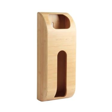 Imagem de Manterio Organizador de sacolas plásticas para montagem na parede | Protetor de sacola de compras de bambu durável | À prova de manchas, resistente a impressões digitais | Cor de madeira natural