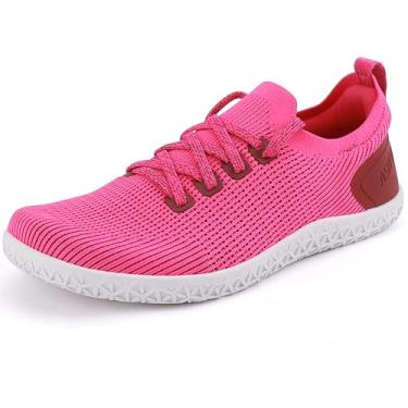 Imagem de ASITVO Tênis feminino largo descalço zero drop sola minimalista largura bico bico caminhada tênis colorido malha superior, Vermelho rosa, 11.5 Wide
